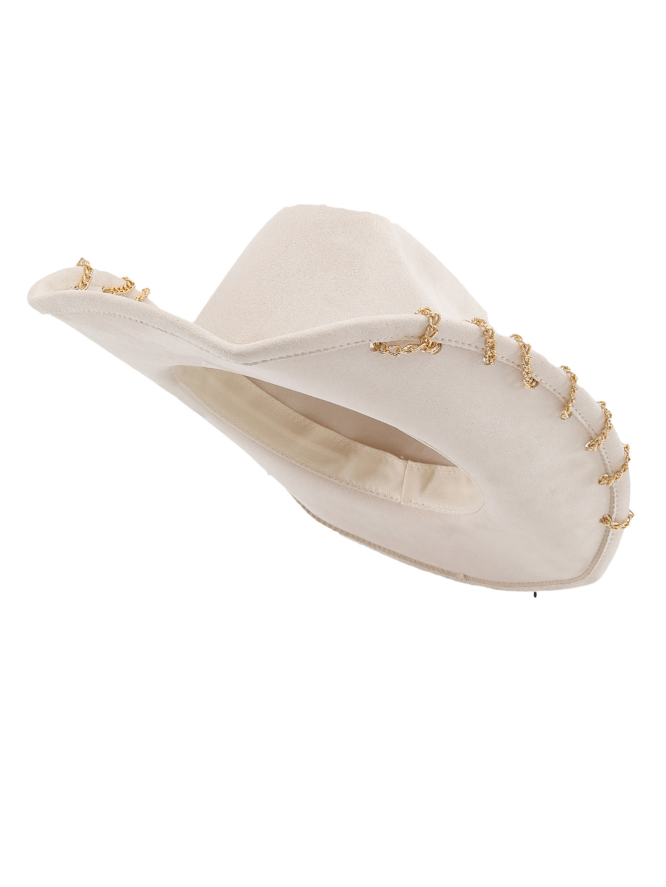 Cross-border trendy suede top hat, heavy metal chain accessory, denim wide-brimmed retro jazz hat, unisex pic 14