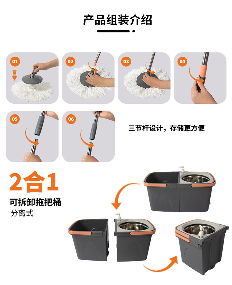 生产定制 分离桶旋转拖把套装 Mop 折叠桶 mop 拆分桶好神拖拖把详情8