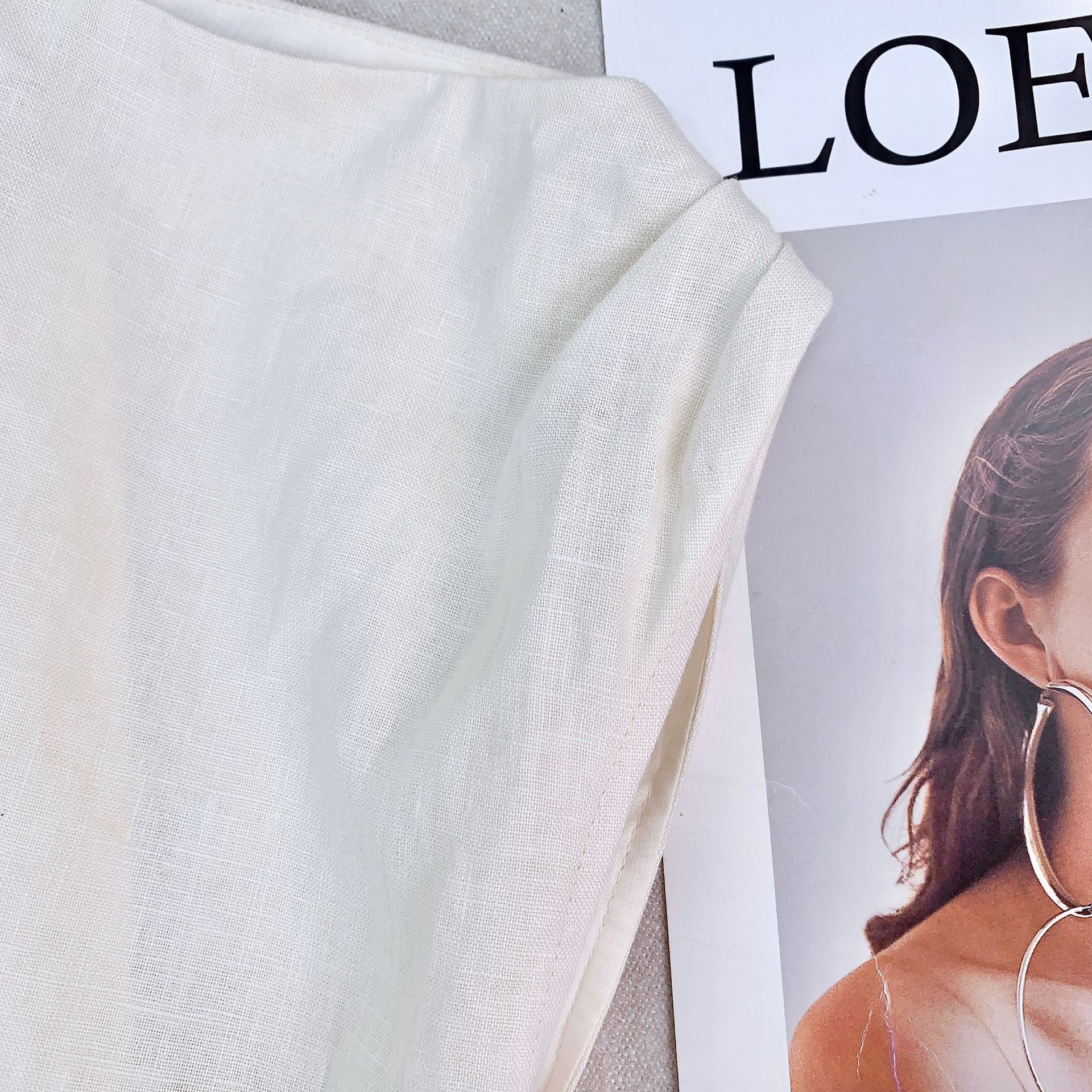 High-count pure linen French vacation-style design off-the-shoulder dress, new Chinese-style dress in stock pic 10