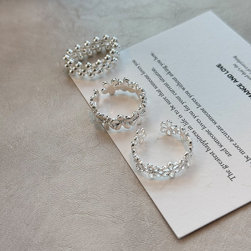 925纯银花朵戒指女简约优雅甜美气质森系小清新开口设计指环素银详情7