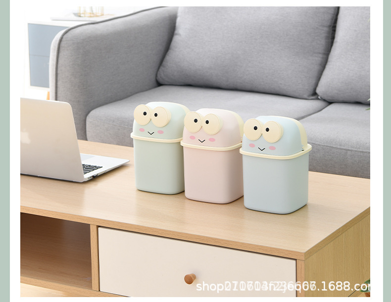 可爱迷你青蛙桌面翻盖垃圾桶可DIY儿童学生办公室杂物整理收纳盒详情14