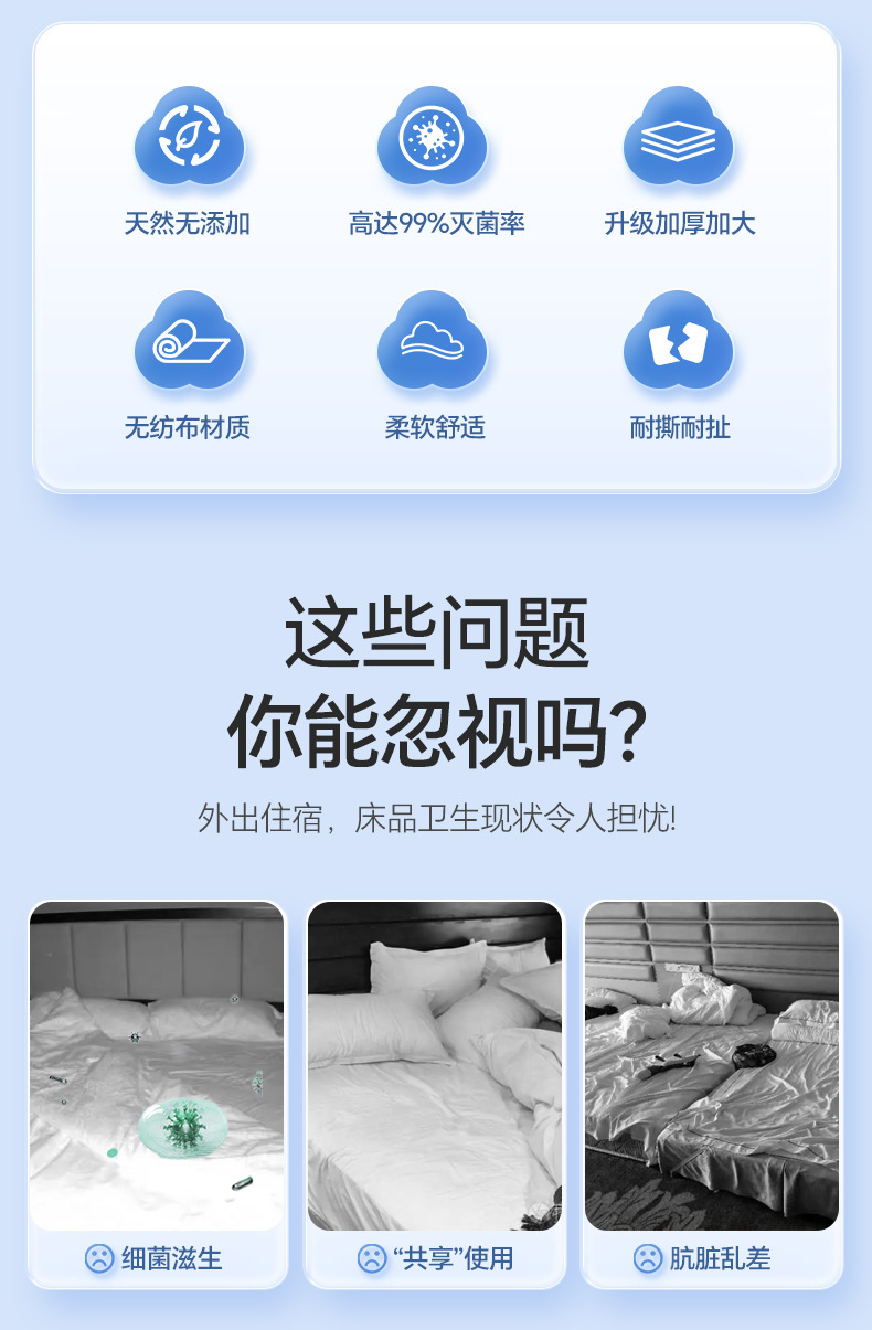 一次性床单枕套被罩床笠酒店旅行隔脏灭菌双人免洗床上用品四件套详情6