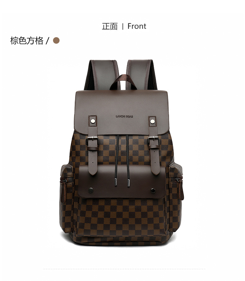 双肩包男士格子通勤休闲上班族背包大容量商务旅行出差工作电脑包详情25
