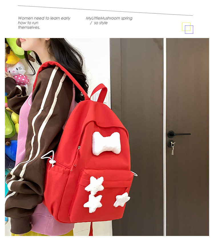 可爱少女小众自制五角星双肩包百搭大学生书包女休闲高中背包详情14