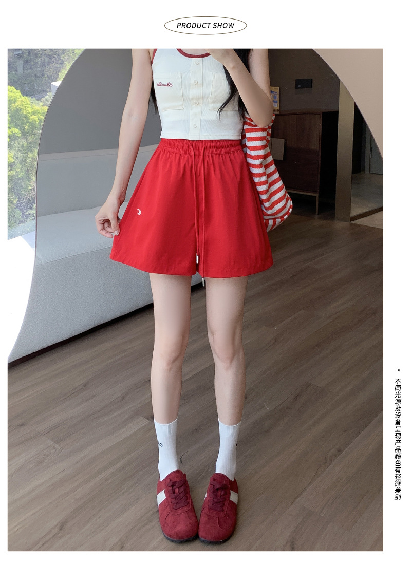 诗之韵速干不易皱刺绣短裤女高腰休闲运动阔腿百搭时尚马卡龙短裤详情5