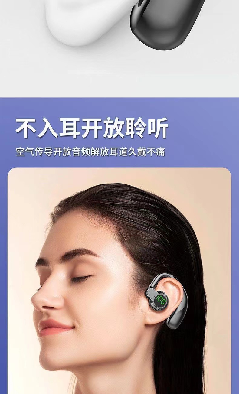2025 New non-in-ear air conduction business wireless sports call Bluetooth headphones with left and right ear rotating digital display screen pic 9