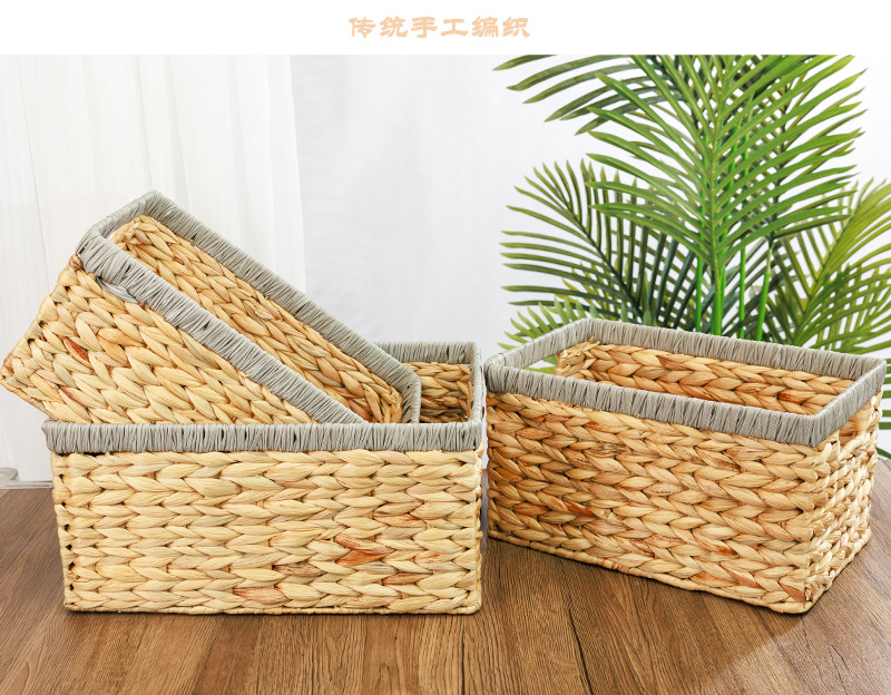 新款热销跨镜置物筐水葫芦草手工编织收纳篮草编篮子杂物收纳筐子详情3