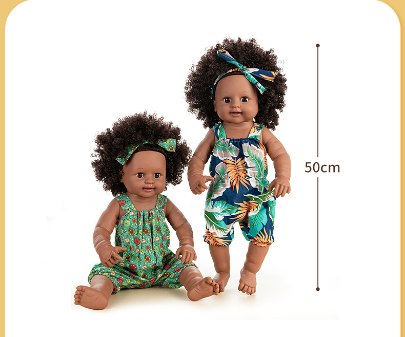 50cm cross-border simulation baby rebirth doll, African black kid, cute curly hair, vinyl companion toy doll wholesale pic 25