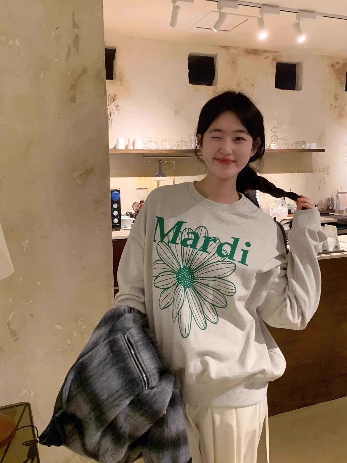 现货韩国潮牌Mardi卫衣女小雏菊24新款印花圆领上衣一件代发详情40