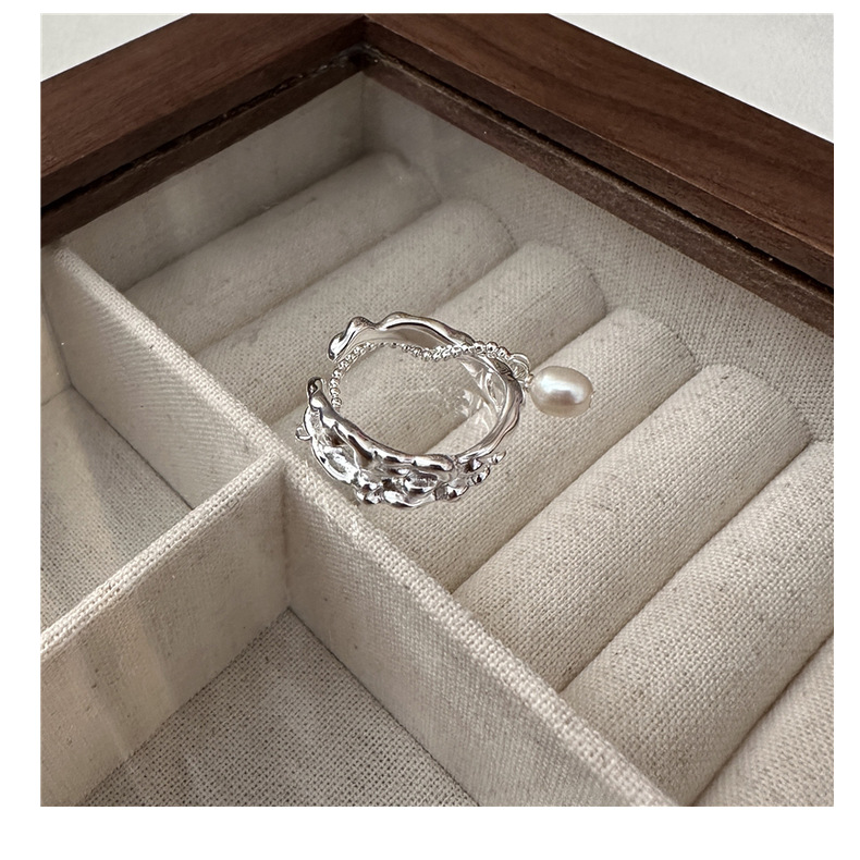 S925 sterling silver Korean version fashionable pearl ring with texture, niche design, retro Korean style ring IN wholesale pic 20