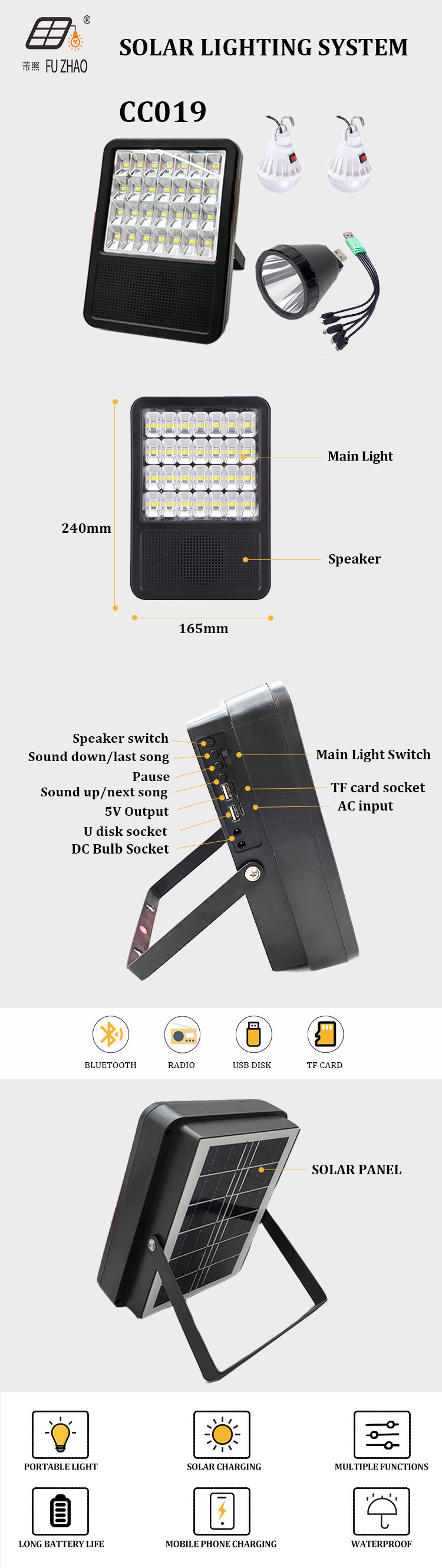 2024 Solar Mini System with 3W solar panels and bulbs, portable outdoor camping mobile phone charging pic 1
