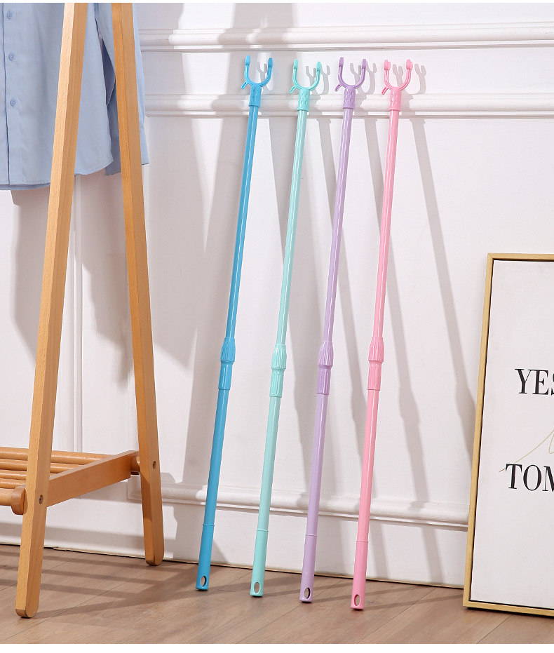 Retractable clothes drying fork, balcony clothes fork, PP clothes drying pole, portable clothes support pole, clothes fork, solid color plastic steel clothes pole wholesale pic 17