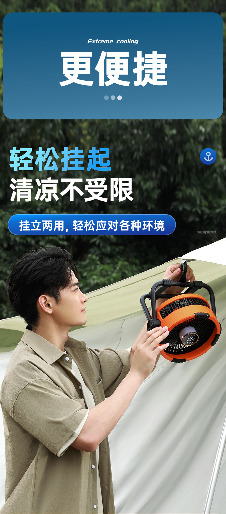 2024新品露营风扇超强续航多功能带夜灯可充电挂立两用智能遥控家用电器两季电器电风扇详情17