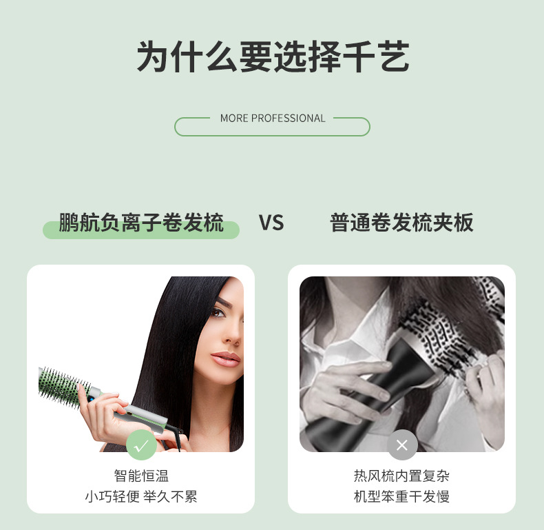 Cross-border manual hair straightening comb, negative ion non-damaging hair portable curling iron, straight plate clamping, straight curling dual-purpose fluffy comb pic 4