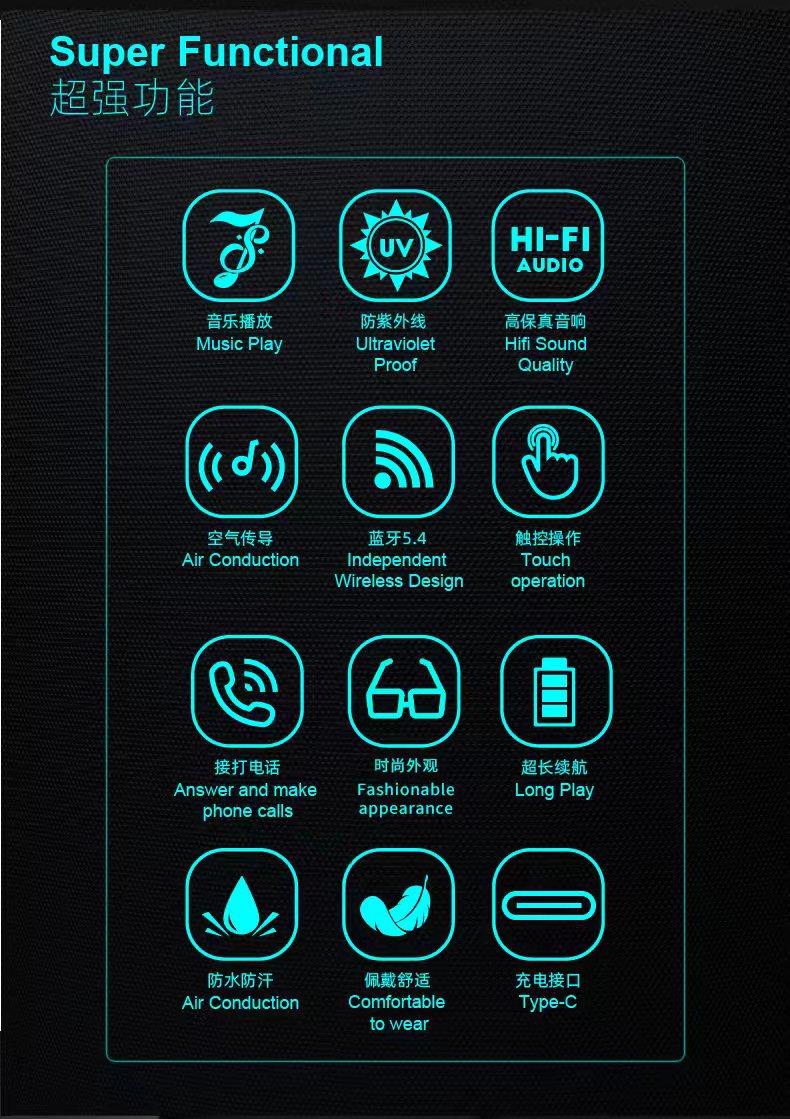 تعمل النظارات الذكية Y102، التي تنقل الهواء عبر الحدود ليلا ونهارا، مضادا للرق، ثلاث مرآة، تعمل بمساعدة صوت pic 5
