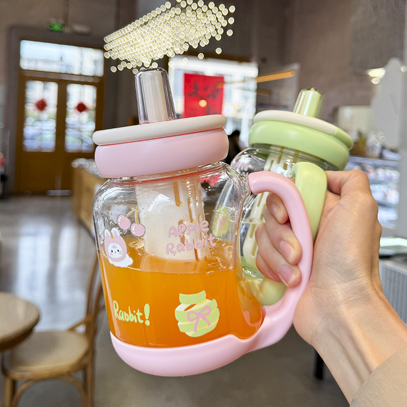 百利友夏季花茶杯900ML可爱杯子女生办公室咖啡杯便携塑料水杯详情5