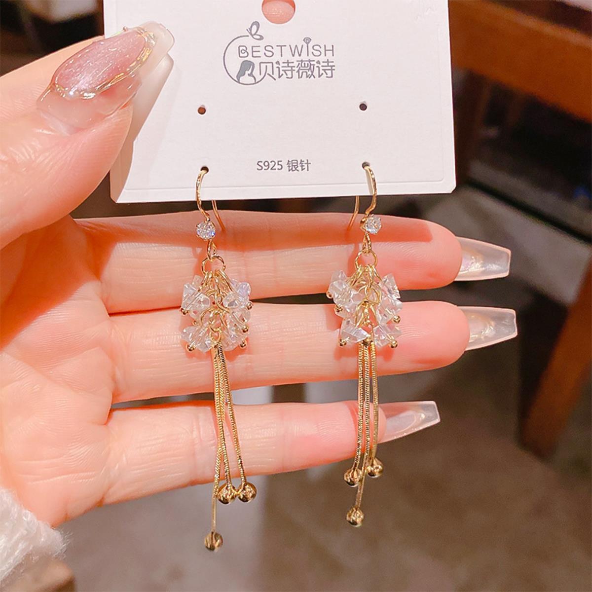 【流苏】精致超仙气质显脸瘦长款锆石耳环 银针韩版高级感耳钉饰详情27