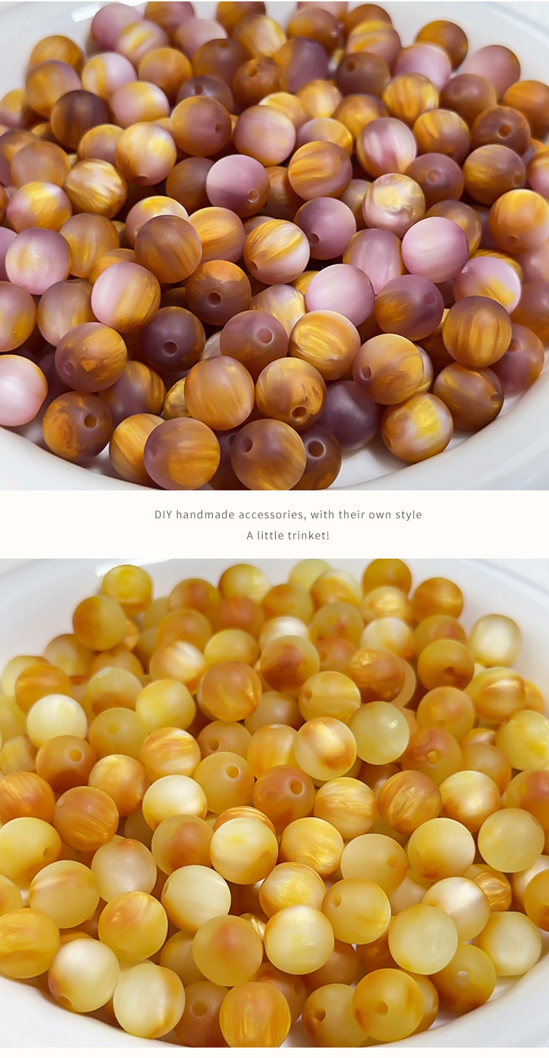 Matte, frosted, oil paint-style beads, gilt, smut, straight-hole round beads, resin beads, round beads, loose beads, bracelet bead accessories pic 6