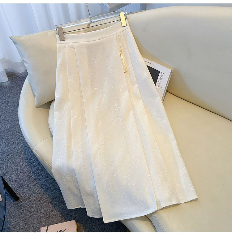 跨境货源时尚新中式提花百褶半身裙国风高腰显瘦马面长裙一件代发国潮详情9