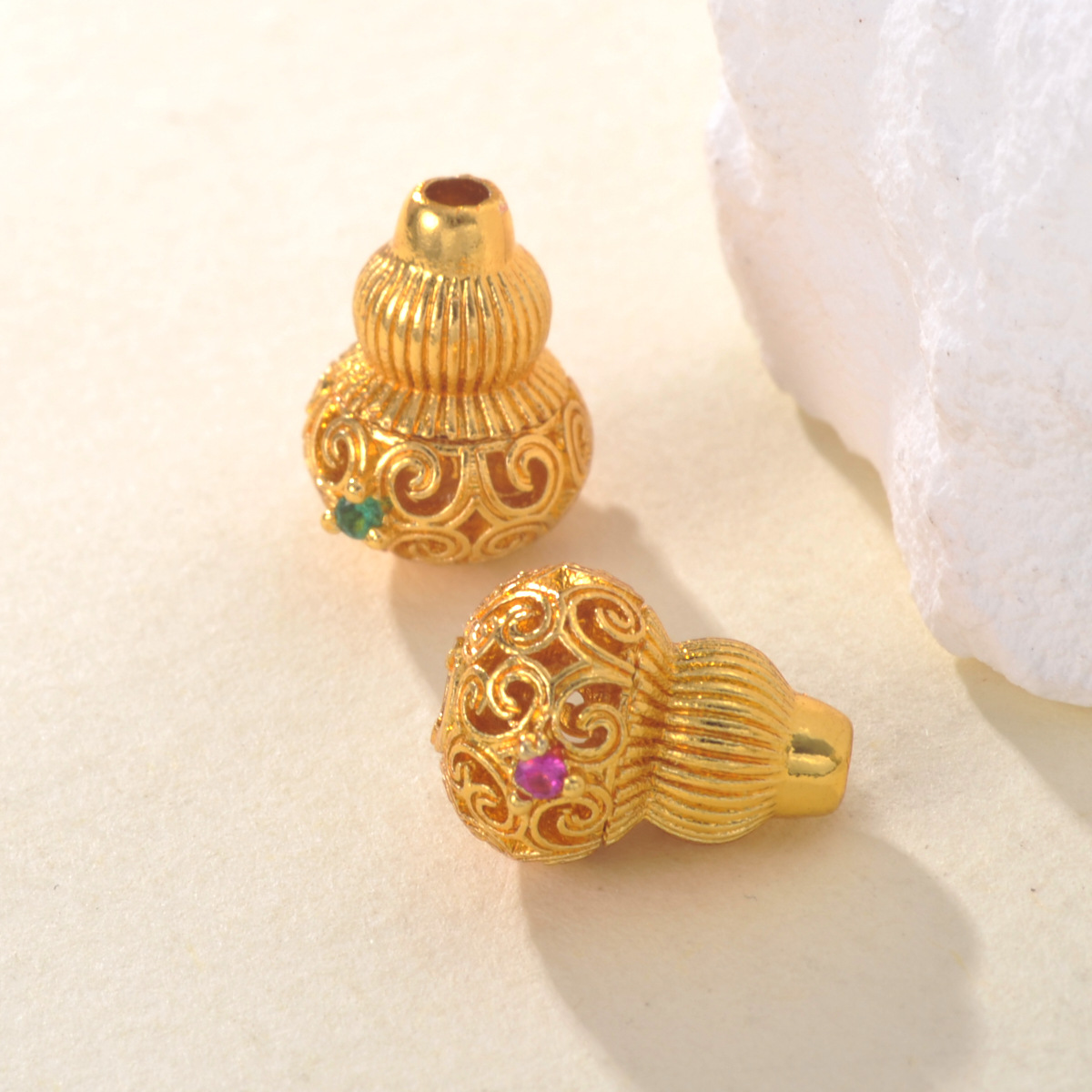 Chinese-style high-color-retention diamond-encrusted auspicious cloud hollowed-out gourd bead necklace bracelet jewelry diy handcrafted accessories pic 8