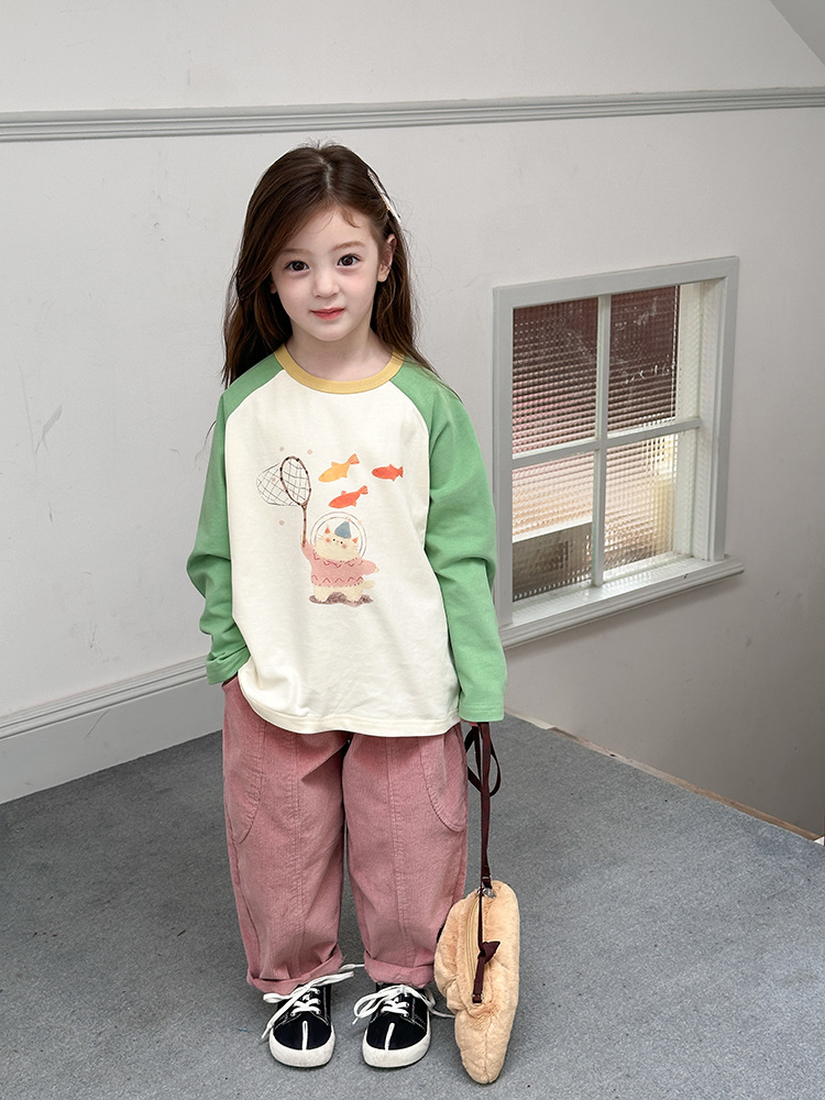 2024秋季新款儿童秋装长袖T恤上衣女童宝宝230克卡通插肩打底衫潮详情57