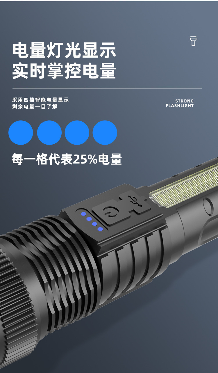 Cross-border multi-functional telescopic zoom electric display high-power strong light pen holder red and blue flashing warning tape side light flashlight pic 12