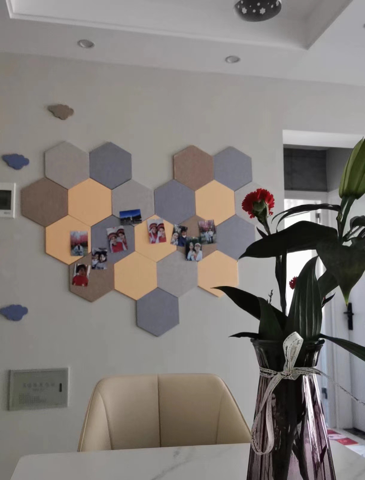 跨境六边形毛毡板自粘墙贴墙面装饰带背胶安装方便创意拼贴详情11