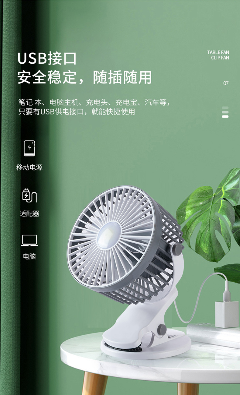 2025新款夹子风扇迷你桌面USB带灯风扇宿舍充电车载家用风扇礼物详情13