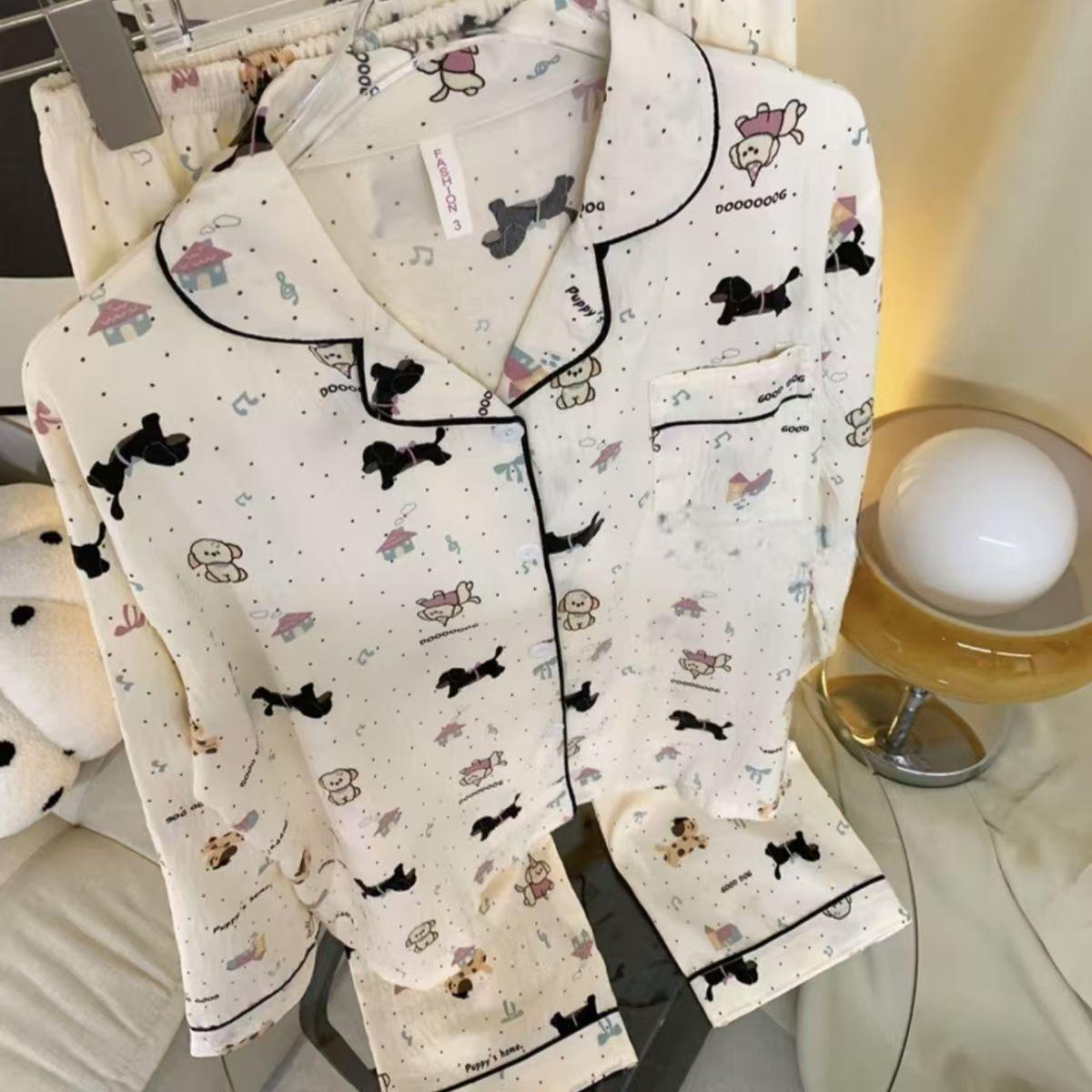 Spring new Cloud cotton Korean InS-style long-sleeved pajamas for girls, sweet and cartoonish, cute student home wear set pic 47