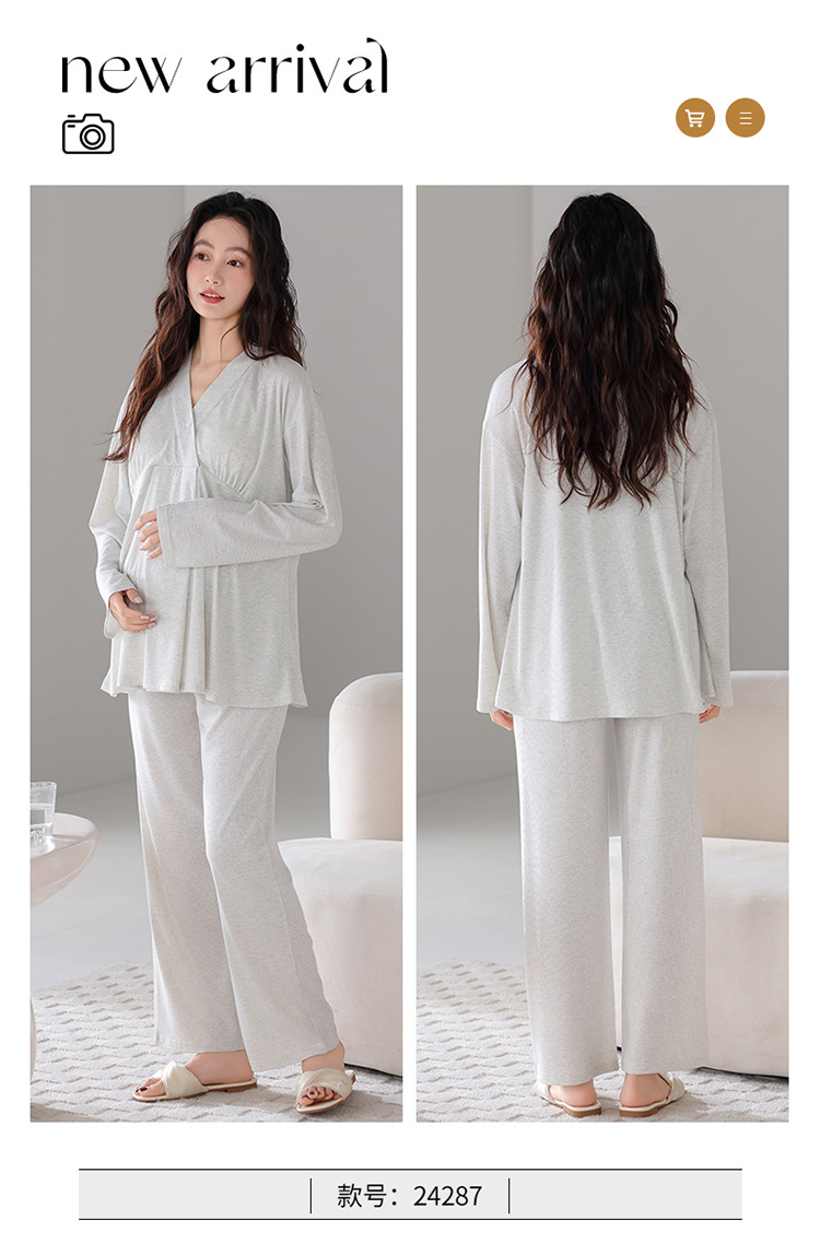 孕妇睡衣夏季薄款短袖短裤彩棉莫代尔套装带胸垫产后哺乳期月子服详情30