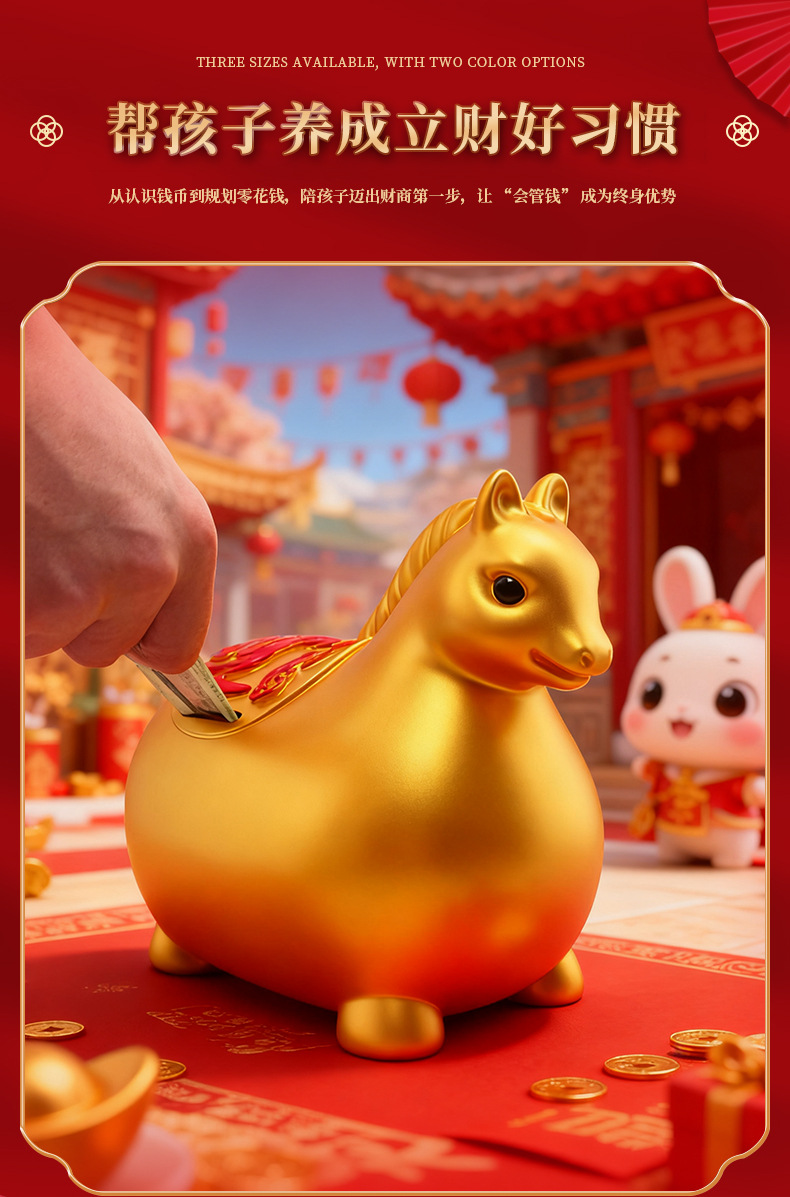 马到成功马年搪胶存钱罐生肖马造型创意储蓄罐家居摆件礼品工艺品详情6