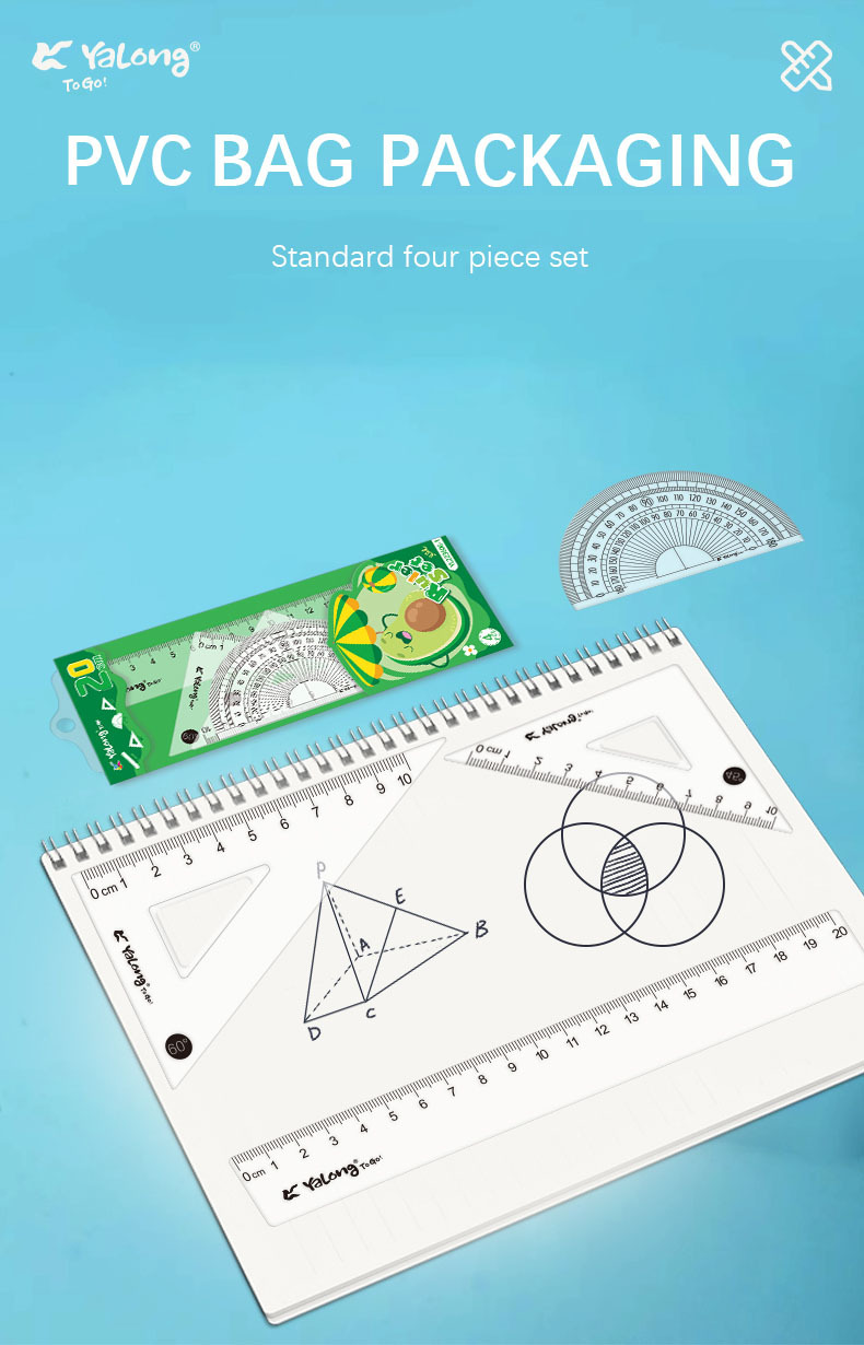 Yalong Cross-border Student Wholesale 20 cm School Ruler Student Stationery School Ruler Cute Measuring Set pic 3