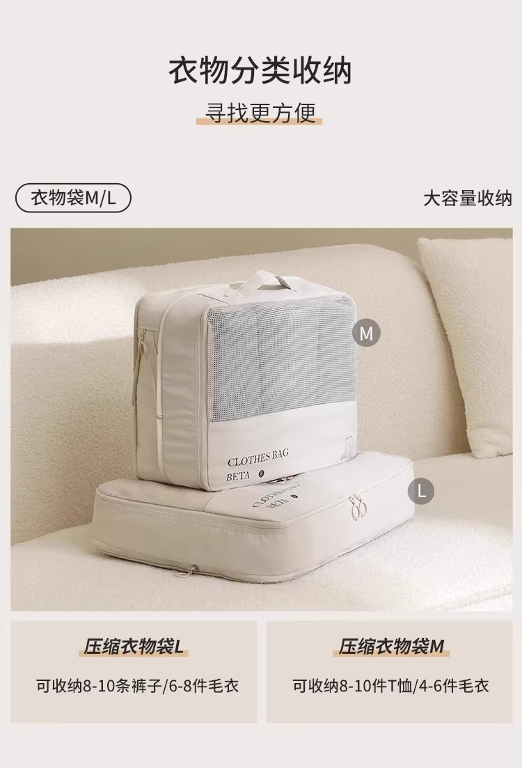 旅行压缩收纳袋六件套装衣服整理打包袋旅游行李箱衣物内衣收纳包详情9