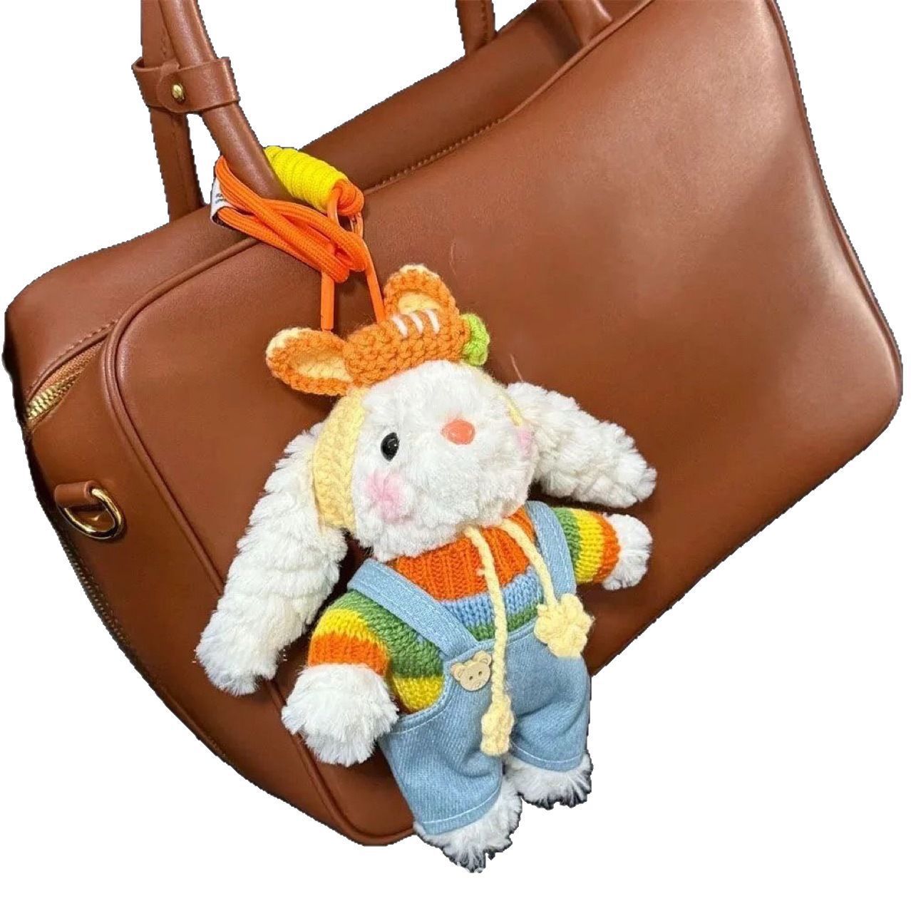 彩虹胡萝卜背带裤垂耳兔子包包挂件卡通可爱毛绒玩偶钥匙扣送礼物详情5