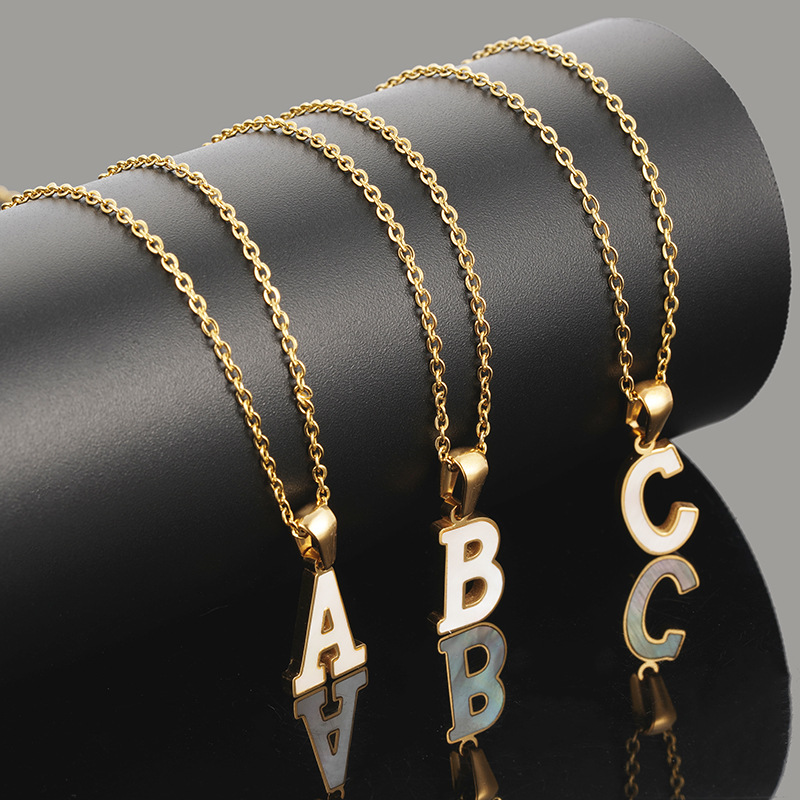 Wholesale cross-border 18K gold shell stainless steel letter pendants, 26 capital letter titanium steel necklaces for women pic 16