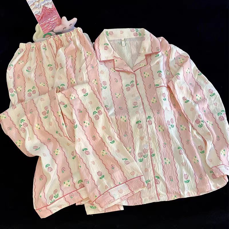 Spring new Cloud cotton Korean InS-style long-sleeved pajamas for girls, sweet and cartoonish, cute student home wear set pic 46