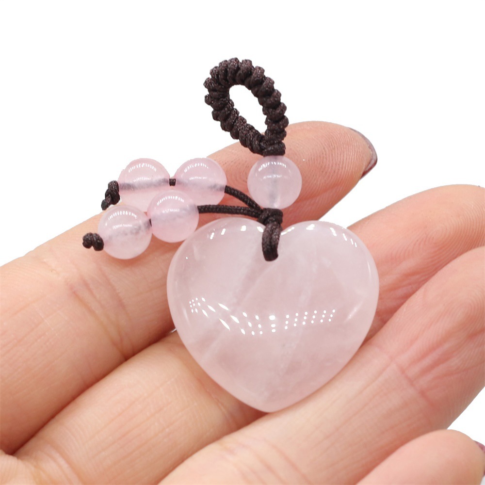 Natural stone heart-shaped semi-precious stone keychain DIY accessory heart-shaped keychain fashion dress accessory chain pic 8