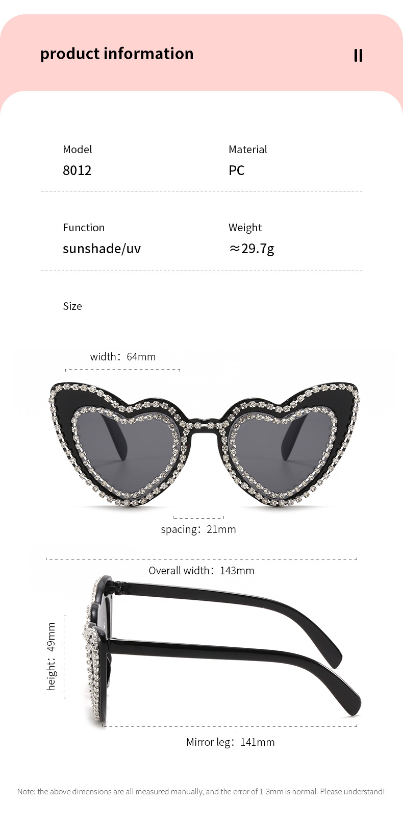 2024新款欧美爱心镶钻太阳镜桃心可爱素颜街拍墨镜跨境潮眼镜批发详情12