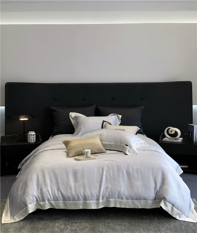 Cool ultra-fine denier Tencel summer light and cool condensation filament four-piece set, elegant printed sweat-absorbing nude bedding pic 64