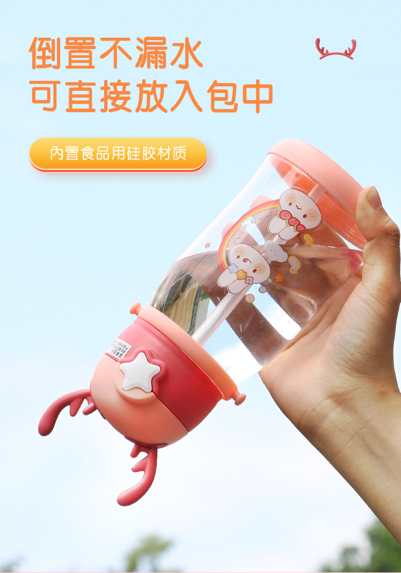 新款网红杯子卡通水杯儿童大容量鹿角塑料杯学生礼品吸管杯可定制详情8