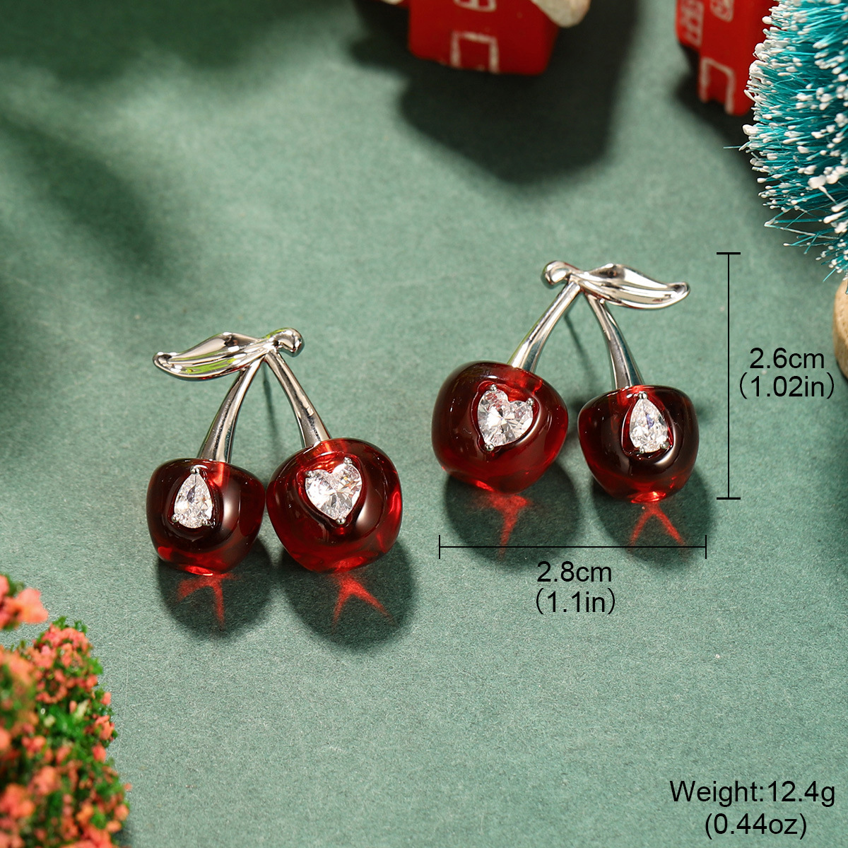 Wine red cherry earrings for the New Year and Christmas, light luxury and high-end stud earrings, autumn and winter niche design earrings, New Year earrings pic 25