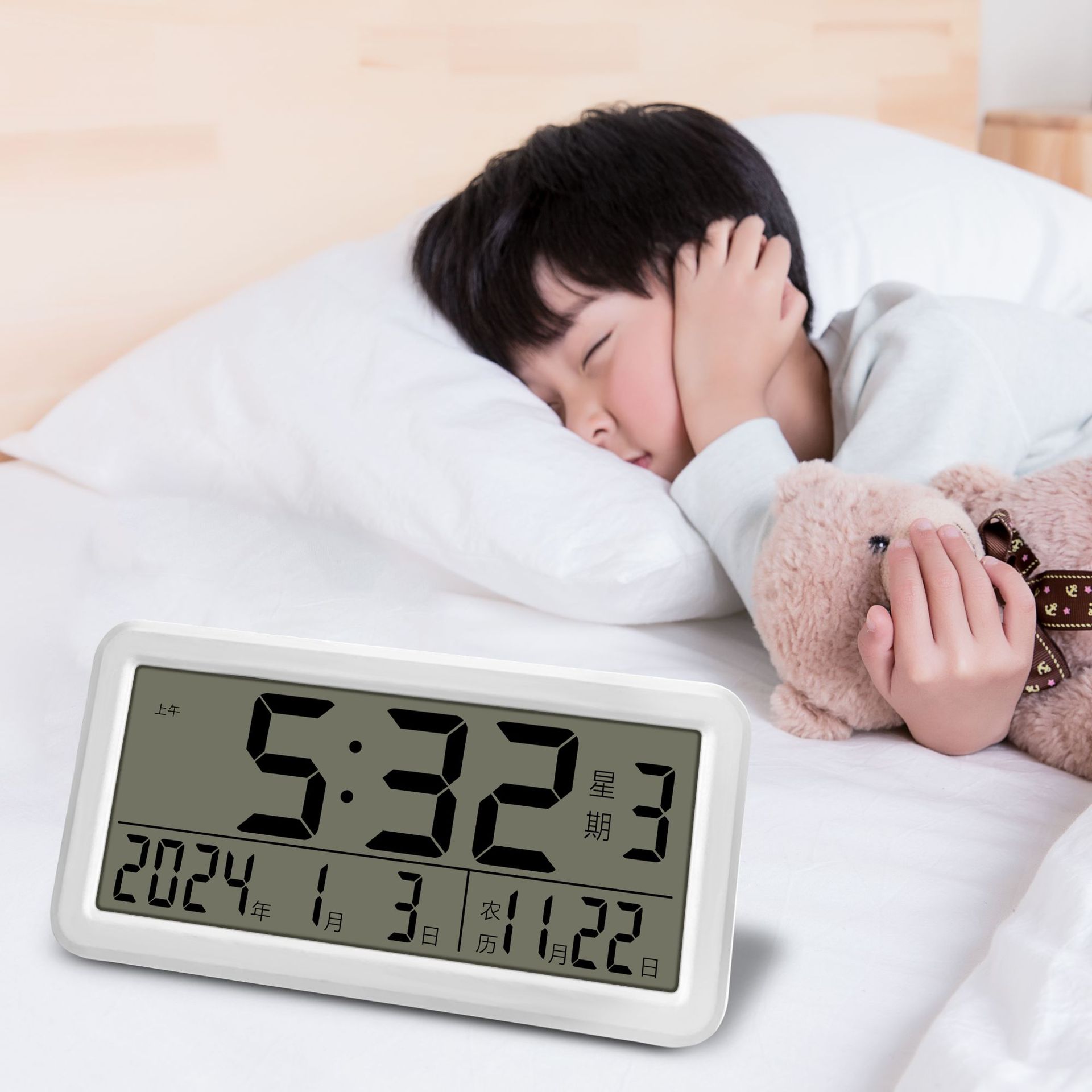 爆款热销老人专用农历时钟中文大屏多功能闹钟学生桌面电子时钟详情3