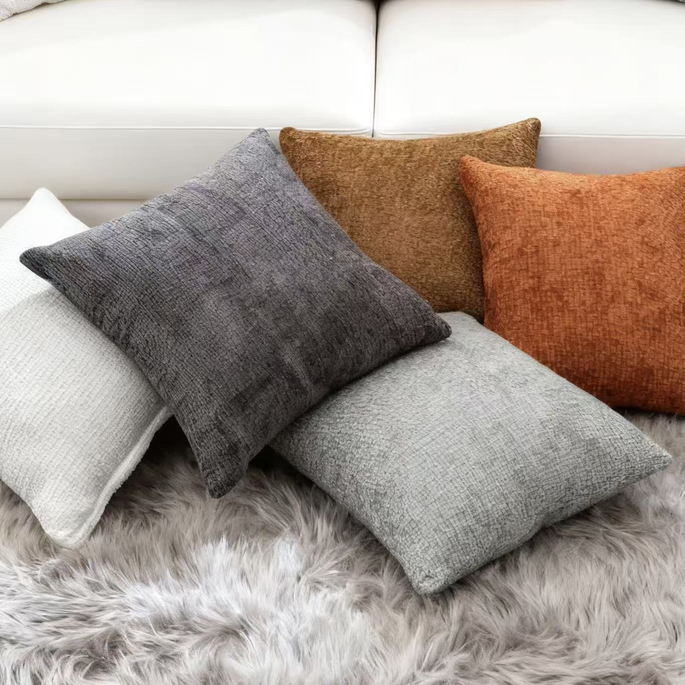 Cross-border Nordic solid color Chenille texture throw pillows, living room sofa cushions, bedroom headboard backrests, home soft furnishings pic 6