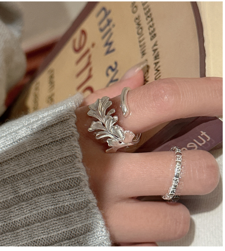 S925纯银韩版小众设计感哑光复古戒指水草简约基础款指环批发详情6