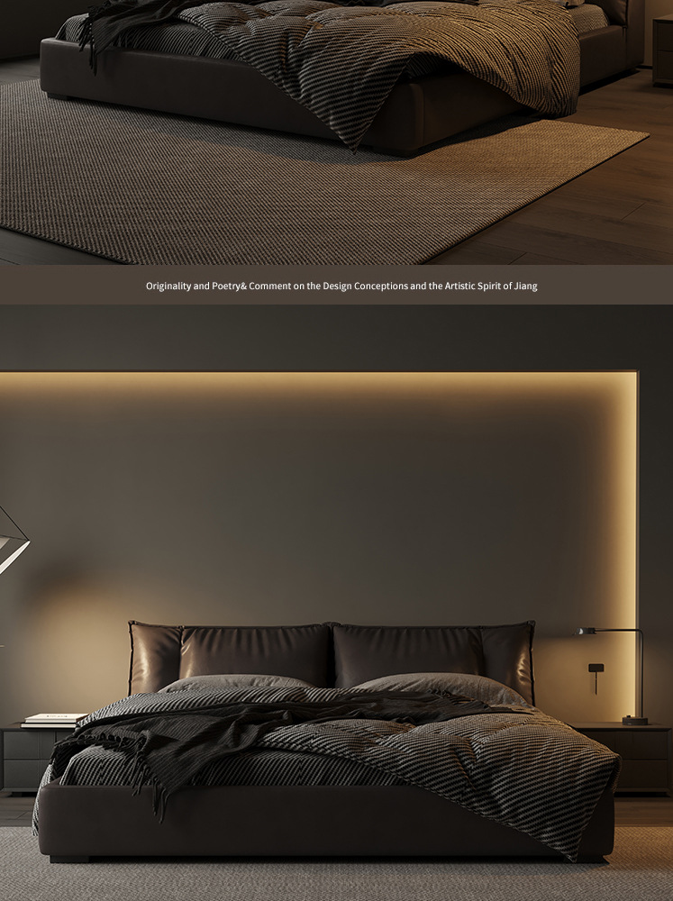意式极简真皮床头层牛皮榻榻米床主卧羽绒软包床2*2米大床双人床详情8