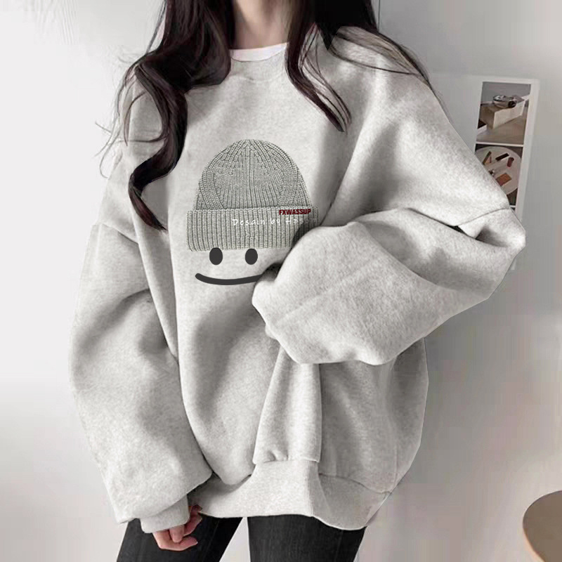The white and gray round-neck hoodie for women in 2025 is a new bestseller in autumn. It is a casual, versatile, fashionable and stylish top with added fleece and thickening pic 16
