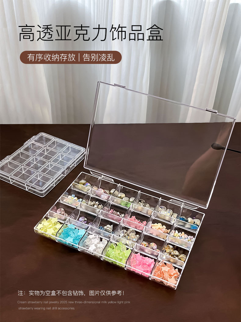 跨境高透亚克力饰品收纳盒美甲工具24格防尘防水展示便捷款整理盒详情1