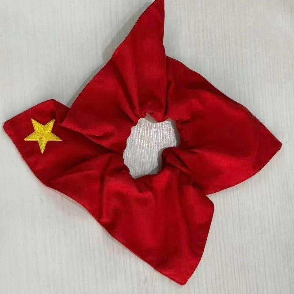 国庆节红色五角星印花布料发圈个性潮流马尾发饰女式头饰发圈大肠发圈头绳饰品大肠圈发饰详情3