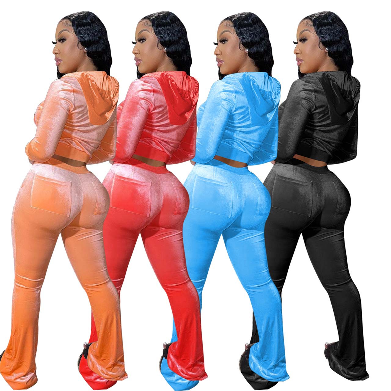 Solid color gold velvet wide-leg pants two-piece set pic 162