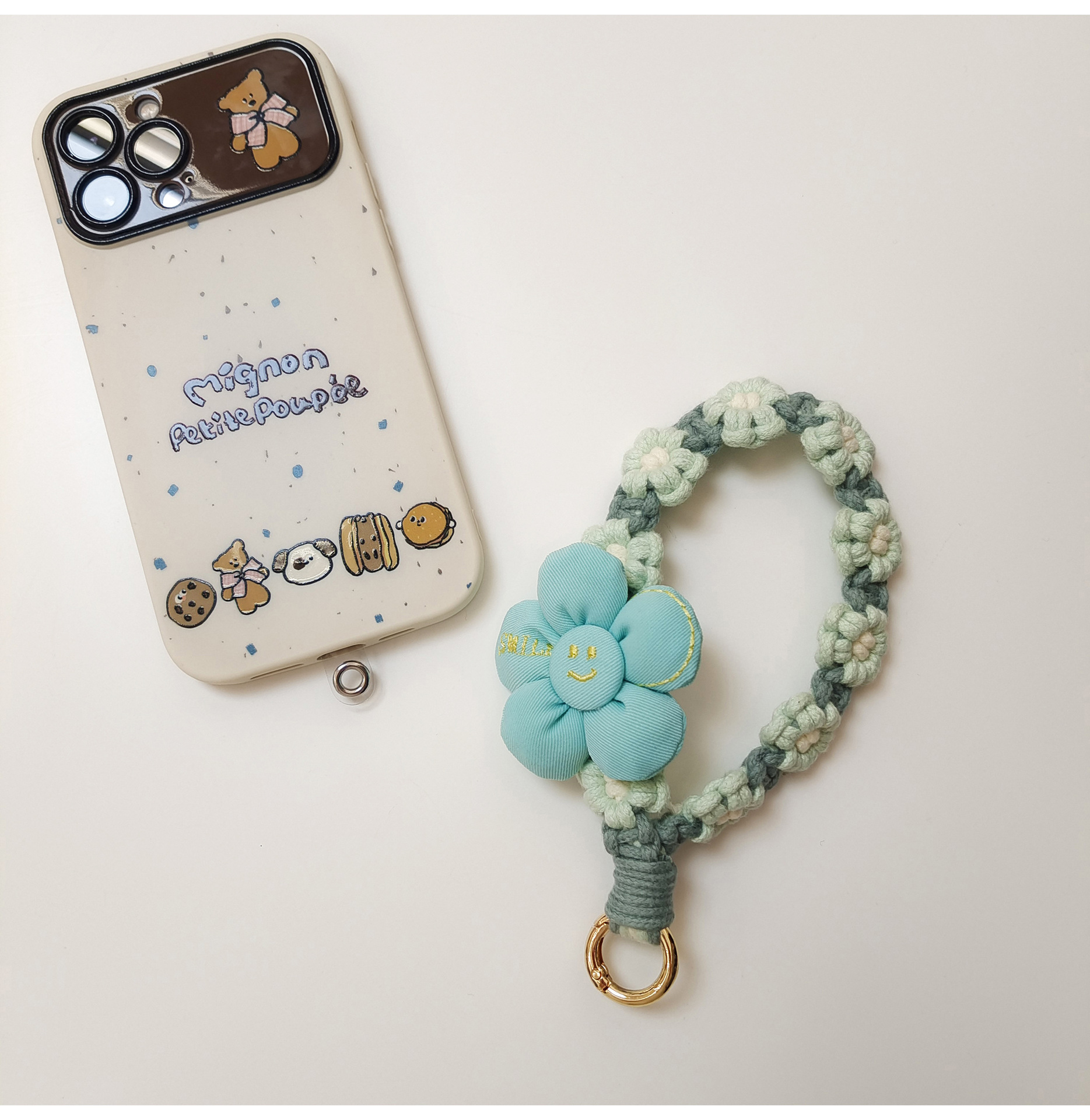 日韩可爱手工编织花朵钥匙扣手机挂件立体花花手腕挂绳手作礼品女详情20